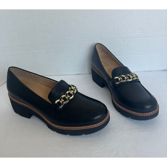 NWT Naturalizer Black Leather Chain Detail Platform Loafer Style SlipOn Shoes 10 - Picture 2 of 11